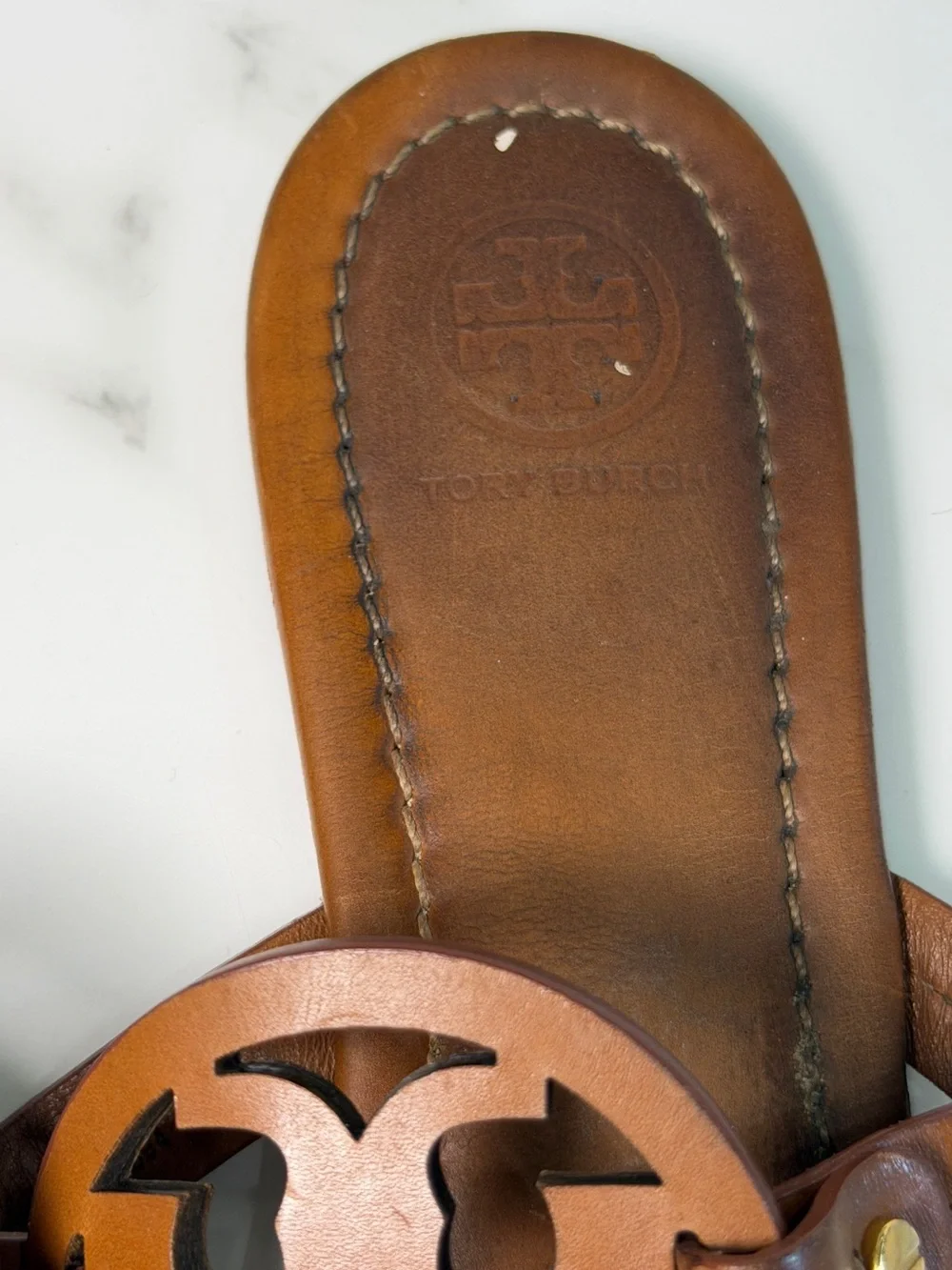 Tory Burch Miller Brown Leather Logo Sandals Women’s Size 7